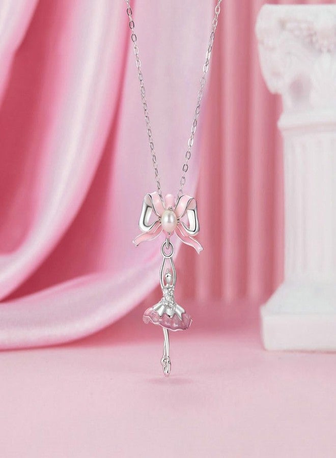 LAMOONY Ballet Dancer Charm 925 Sterling Silver Pink Ribbon Pendant for Pandora Charm Bracelet Gift for Anniversary Birthday Christmas Day (B) - Image 4